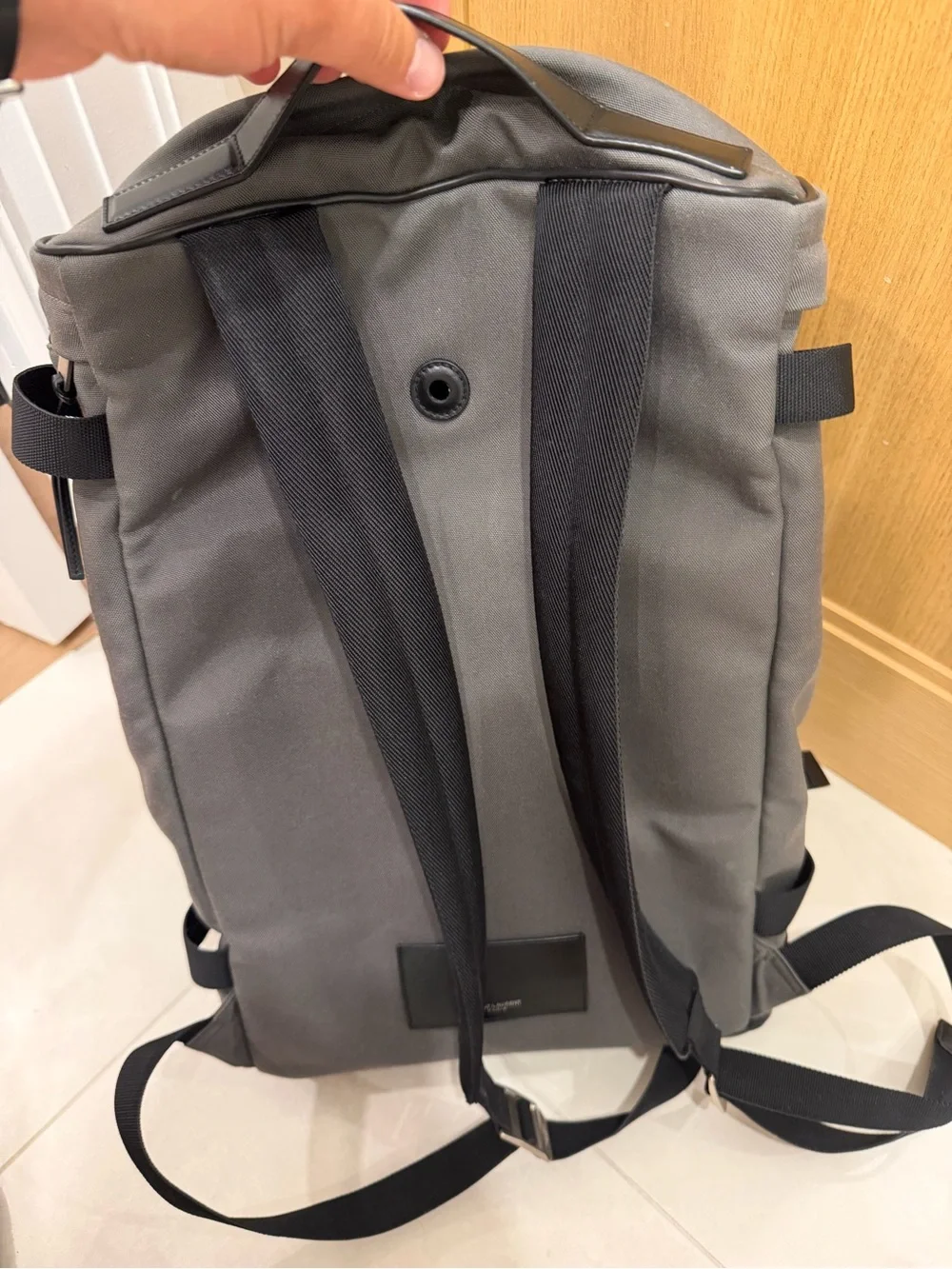 Saint Laurent Gray Roll-Top Backpack with Silver Hardware